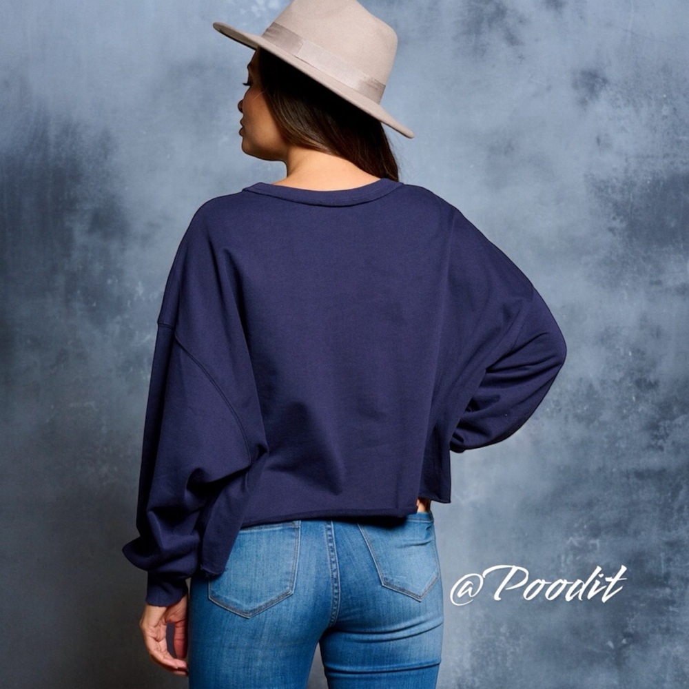 PEACH LOVE CALIFORNIA Good vibes navy blue top sz medium and large - Picture 4 of 9